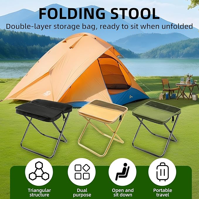 Portable Stool for Mountaineering and Hiking 2026 New Foldable Backpack Stool with Carrying Bag Compact Camping Chair Outdoor Footstool for Picnic Hiking Fishing (Black Small)