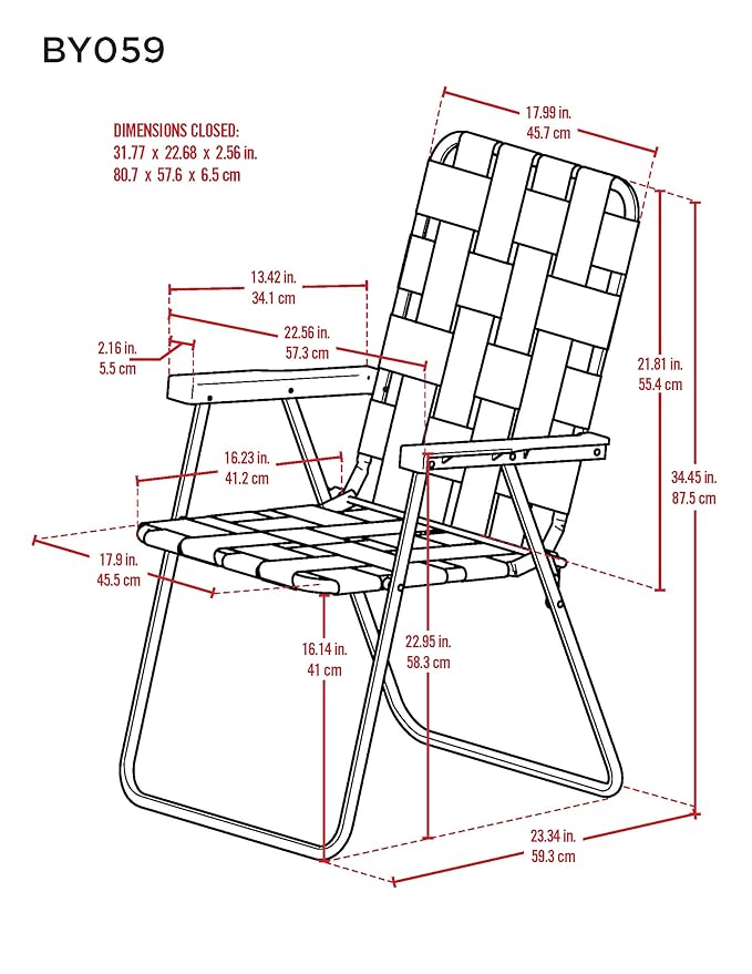 Rio Brands 16 Extended Height and Seat Back Folding Web Lawn Chair Blue/White
