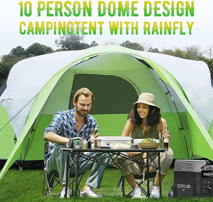 8-10 Person Family Camping Tent with Porch Easy Setup for Outdoor Camping Picnic Backyard