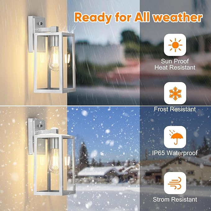 PARTPHONER Silver Dusk to Dawn Porch Lights Fixtures Wall Mount Sensor Exterior Lighting Lamp set of 2 Anti Rust Wall Sconce Waterproof Outdoor Wall Lantern for House Doorway Garage WTWL176AS2