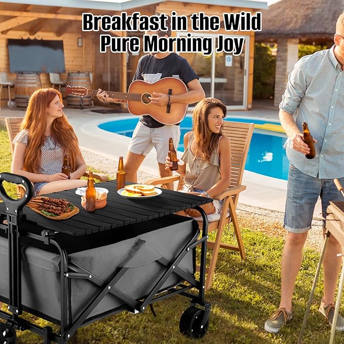 Metal Tabletop Board for Wagons CartFoldable Table 47x24 Heavy Duty for WagonAlloy Board with Load Capacity 68LBSCamping Essential and Gear for Outdoor Party with Family and Friends(Black)