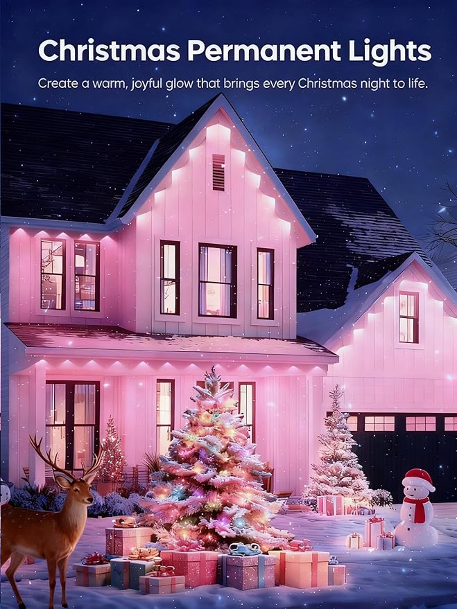100FT Permanent Outdoor Lights for House Smart RGB LED Eaves Lighting with APP &amp Remote Control IP67 Waterproof Christmas Lights for Holidays Parties &amp Year-Round Décor
