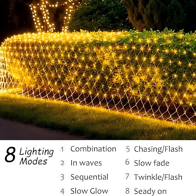 11.5FT x 5FT Solar Christmas Net Lights Outdoor with Remote 240 LED USB Warm White Mesh Lights for Bushes Waterproof 8 Modes Green Wire Christmas Trees Light Patio Indoor Decor