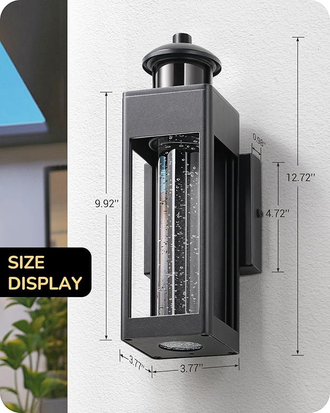 EDISHINE Motion Sensor Porch Lights Outdoor Dusk to Dawn Exterior Lighting Fixtures with Crystal Bubble Glass LED Outside Wall Sconce Lantern for Garage 1100 Lumen