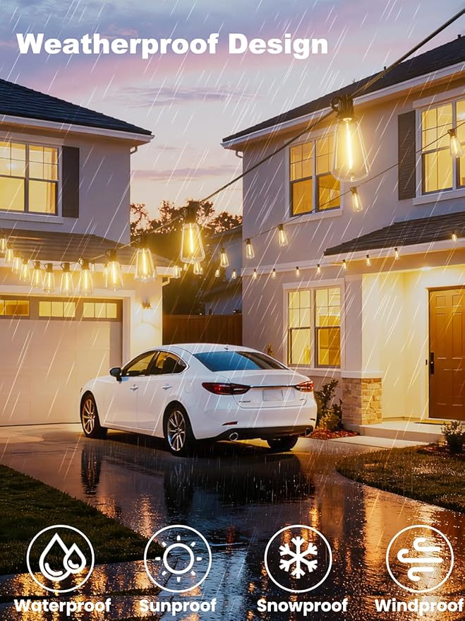 Svater Outdoor String Lights 120 FT ST38 Patio String Lights with 63 Waterproof Shatterproof LED Bulbs Connectable Lights for Outside Backyard Garden Porch