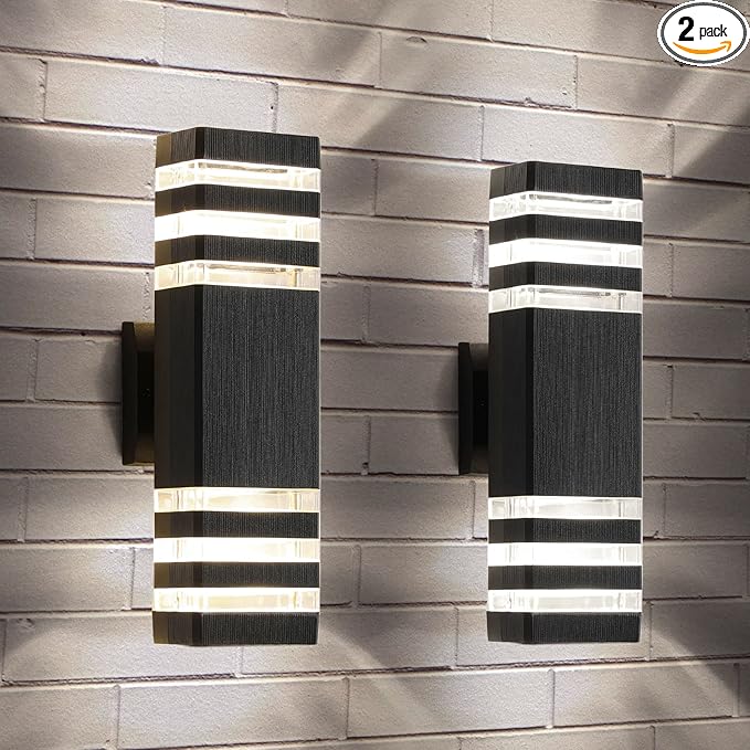 tewei Up and Down Outdoor Lights Exterior Wall Light Fixture 3-Layer Black Modern Outdoor Lights for House IP65 Waterproof Aluminum Exterior Wall Sconce for Porch Garage Warm White 3000K 2 Pack