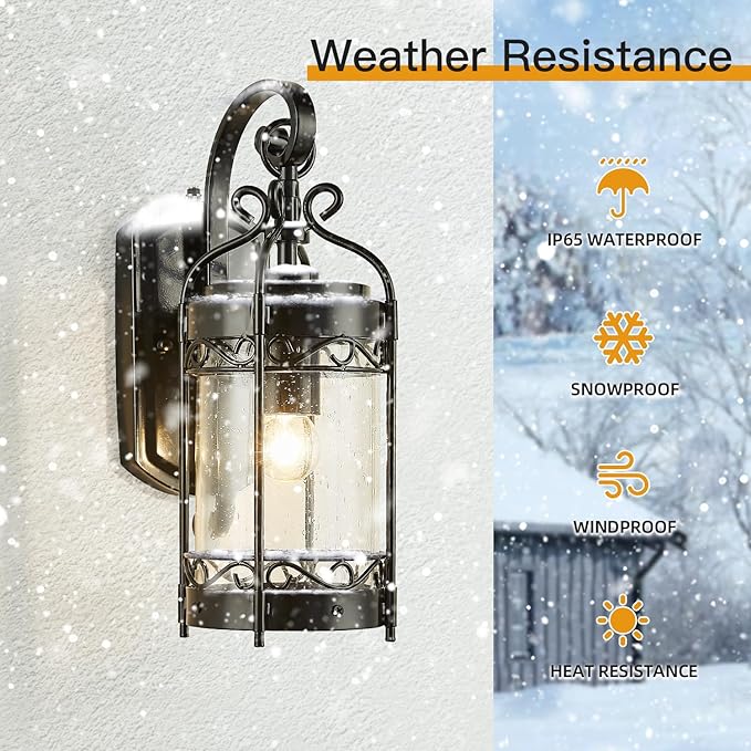 Dusk to Dawn Sensor Outdoor Wall Sconce14.96 H Vintage Exterior Light Fixture with IP65 WaterproofClassical European Style Porch Light with Bubble Glass for Garage Yards Patio