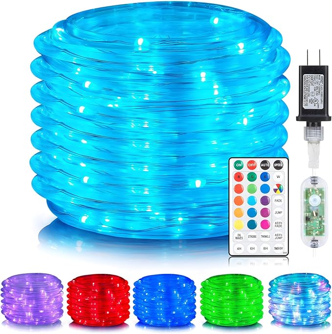 ANJAYLIA 66ft 200 LED Rope Lights Outdoor Waterproof 16 Colors Changing String Lights Plug in with Remote Control Indoor Twinkle Fairy Lights for Bedroom Garden Party Halloween Christmas Decorations