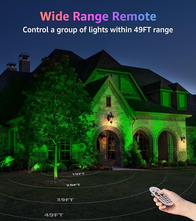 SUNVIE RGB Spot Lights Outdoor 12W LED Color Changing Landscape Lights with Remote Control 120V RGBW Landscape Lighting Waterproof Outdoor Spotlight for Yard Garden Patio Lawn Decorative 2 Pack