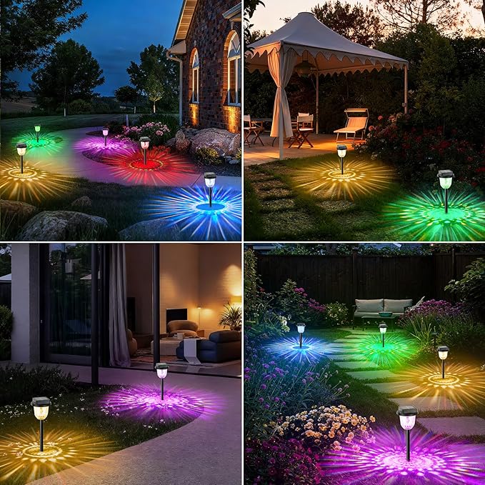 echosari 6 Pack Christmas Color Changing Solar Lights Outdoor Pathway Dynamic Multicolor &amp Warm White Waterproof Solar Garden Lights Path Lights for Landscape Driveway Walkway Lawn