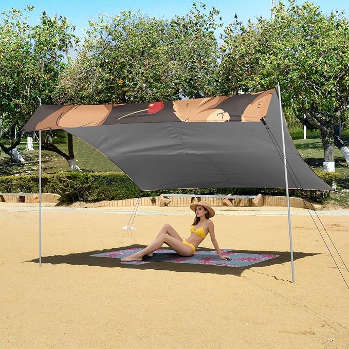 Capybaras and Cherry Camping Sun Shelter Beach Tent Portable Beach Sun Shade Outdoor Canopy for Camping Trips Fishing Picnic