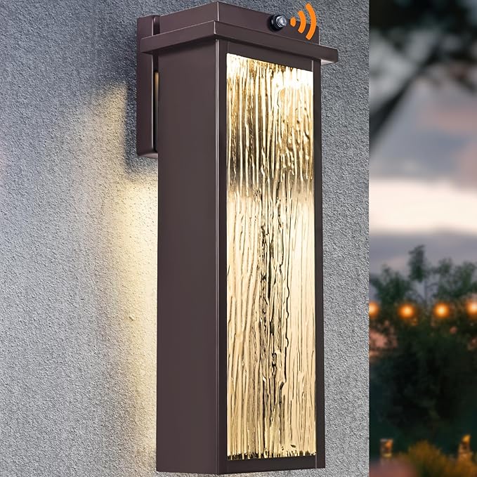 16 Oil Rubbed Bronze Dusk to Dawn LED Outdoor Wall Light Large Brown Exterior Lighting Fixture Modern Outside Wall Mounted Porch Sconce Waterproof Patio Lantern Lamp with Sensor 1 Pack