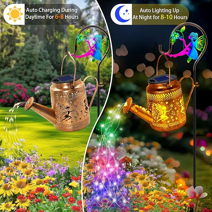 Solar Watering Can Lights Fairy Hanging Lanterns Outdoor Gardening Gifts for Mom Women Grandma Birthday Waterproof Solar Lights Garden Decor for Outside Yard Art Patio Porch Lawn Backyard 1 Pack