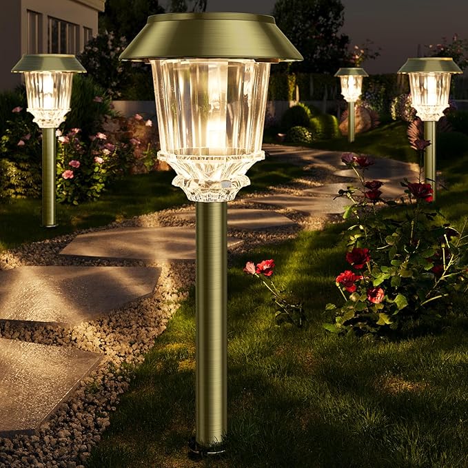 XMCOSY+ Solar Pathway Lights Waterproof - 6 Pack Solar Lights Outdoor 10-40 LM Dimmable Outdoor Solar Light for Yard Pathway Garden Driveway Walkway (Bronze)