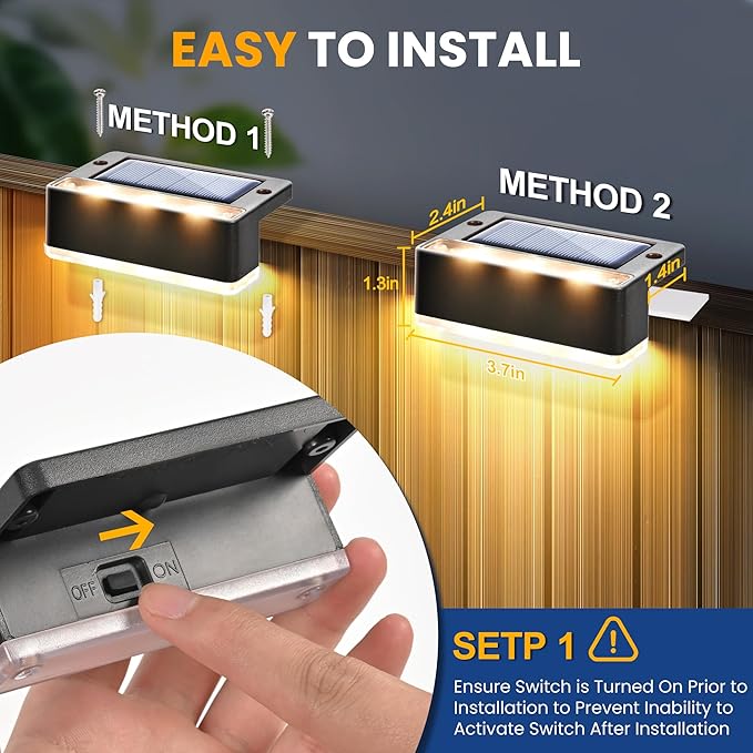 SOLPEX Solar Fence Lights Solar Deck Lights Outdoor Waterproof Solar Powered for Step Stair BalconyFront PorchGarden WalkwayYard Patio Decor IP65 Waterproof (16 Pack Warm White) 6 LEDs