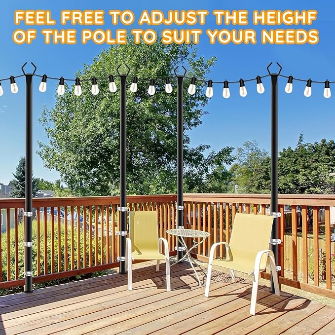 6 Pack String Light Poles Outdoor String Light Pole 10 ft Forked Metal Light Pole with Adjustable Outdoor Light Stand Deck Backyard Garden Wedding Rustproof and Sturdy with Hooks.