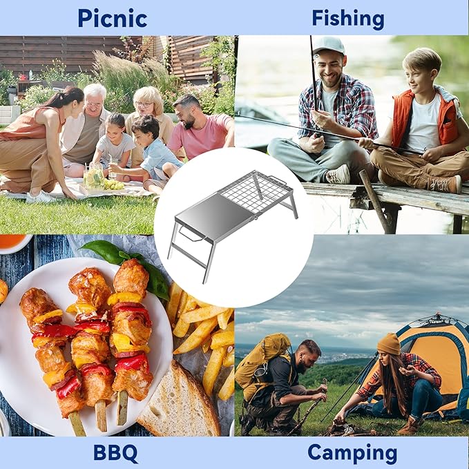 Skyflame Folding Campfire Grill Portable Stainless Steel Camping Grill Grate and Camp Grill Griddle with Collapsible Legs for Versatile Outdoor Backpacking BBQ Over Fire Pit Cooking