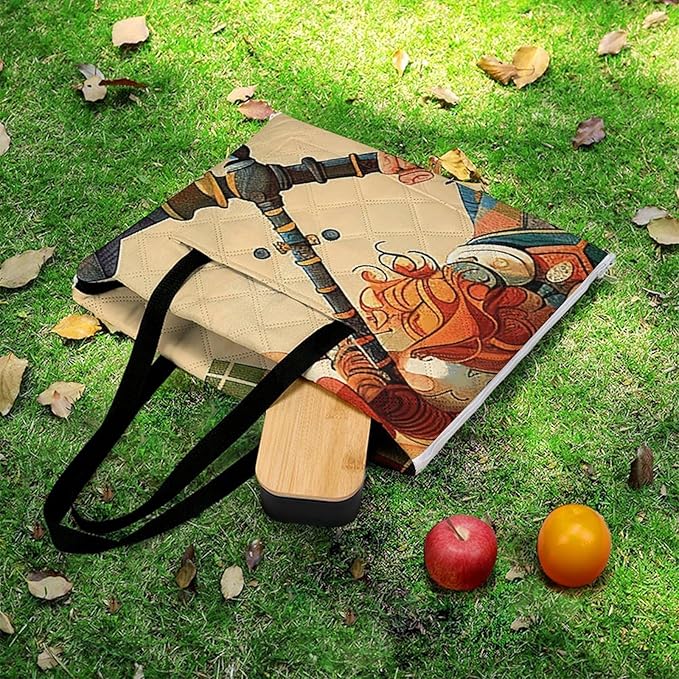 Zipper Cartoon Scottish Bagpipe Style Picnic Mat Suitable for Travel Camping Park Or Home Use