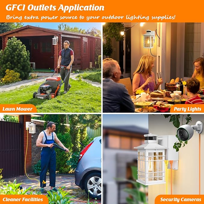 Porch Light with GFCI Outlets Built-in Motion Sensor Dusk to Dawn Outdoor Light Fixture Wall Lantern Aluminum Anti-rust Outside Wall Sconce Front Door White Exterior Wall Light for Patio Garage