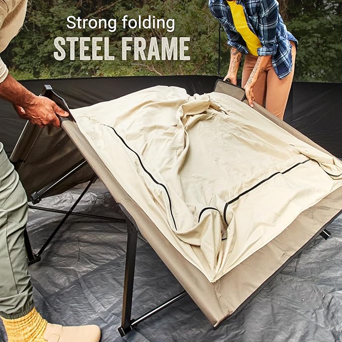 Coleman Queen-Size Airbed Cot Combination Folding Air Mattress with Steel Frame &amp Side Table Battery Pump Included Great for Camping Lounging Elevated Sleeping Guests &amp More