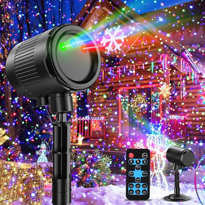 Laser Christmas Projector Lights Outdoor 3 Color Laser Projector Light Moving Firefly Lights Show w/Remote &amp Timer Waterproof Holiday Christmas Decorations for Garden Yard Party Wedding Home De