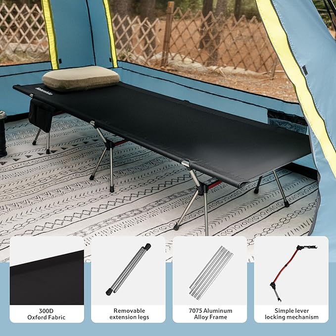 Naturehike ArmyWild Folding Camping Cot Height Adjustable Ultralight Backpacking Cot Portable Camping Bed for Camping Hiking Travel Home