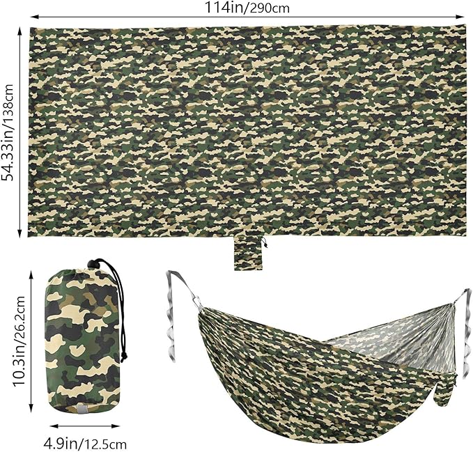 ALAZA Army Camo Green Camouflage Camping Hammocks Single or 2 Person 500 lbs Portable Parachute Travel Hammock w/Tree Straps for Hiking Backpacking Indoor Outdoor