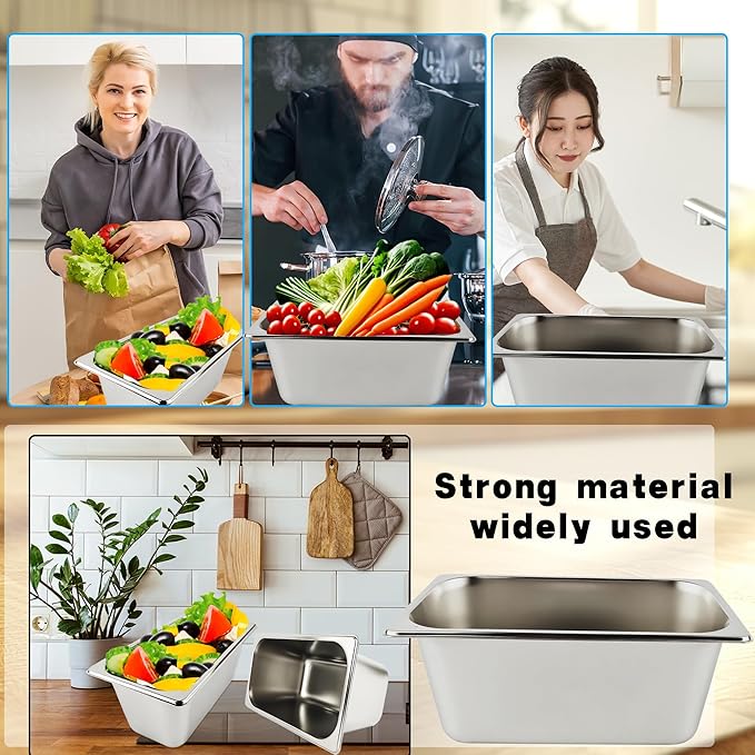 12 Pcs 1/3 Size 6 Inch Deep Restaurant Hotel Pan 201 Gauge Stainless Steel Steam Table Pan Commercial Catering Food Trays Warming Pans for Food Hotel Buffet