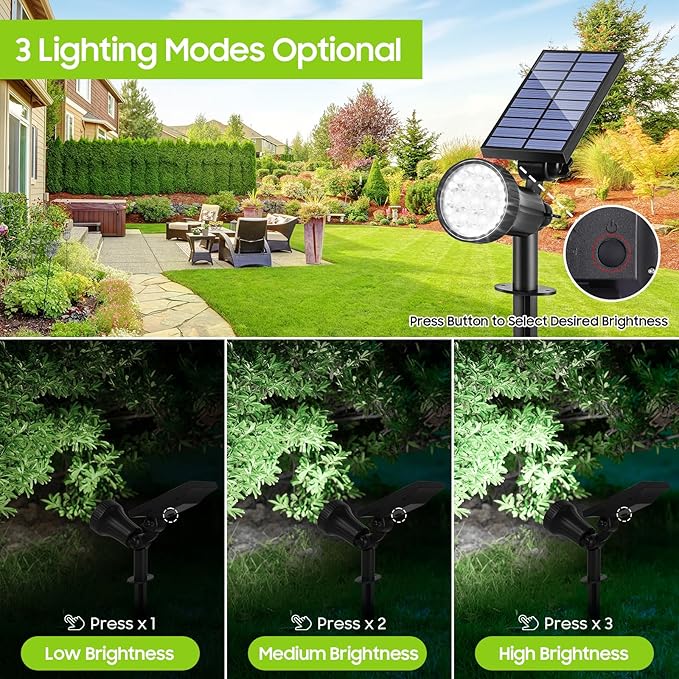 Bosceos Solar Spot Lights Outdoor - Adjustable Solar Flood Lights with 30 LEDs 3 Modes 800 LumensIP65 Waterproof Solar Light for Landscape Yard Garden Driveway Tree(Daylight White 6-Pack)