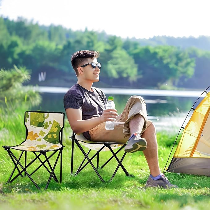 Beer Portable Camping Chairs Folding Chair - Durable Oxford Fabric Lightweight Iron Frame Easy Fold Design - Ideal for Outdoor Activities Camping Fishing and Travel