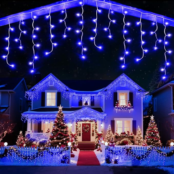 131 Ft String Lights for Outside 1280 LED Christmas Lights Outdoor Plug in Christmas String Lights with 8 Modes &amp Timer for Holiday Party Wedding House Patio Outdoor Decor(Blue)
