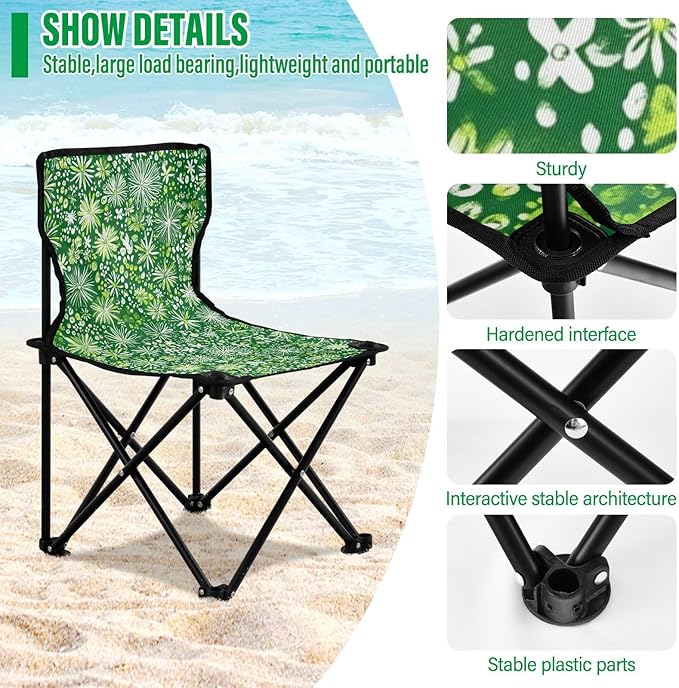 Snowflakes Emerald Green Foldable Heavy Duty Camping Chairs Lightweight Backpack Beach Chairs for Adults Includes Carry Bag