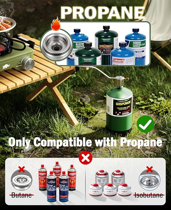 2 Propane Burners Camping Stove 30000 BTU Folding Camp Stove with Windproof Grates and Frying Pan Portable Camping Stoves with Carrying Bag Camping Essentials for Tailgating/Grilling/Coffee Green