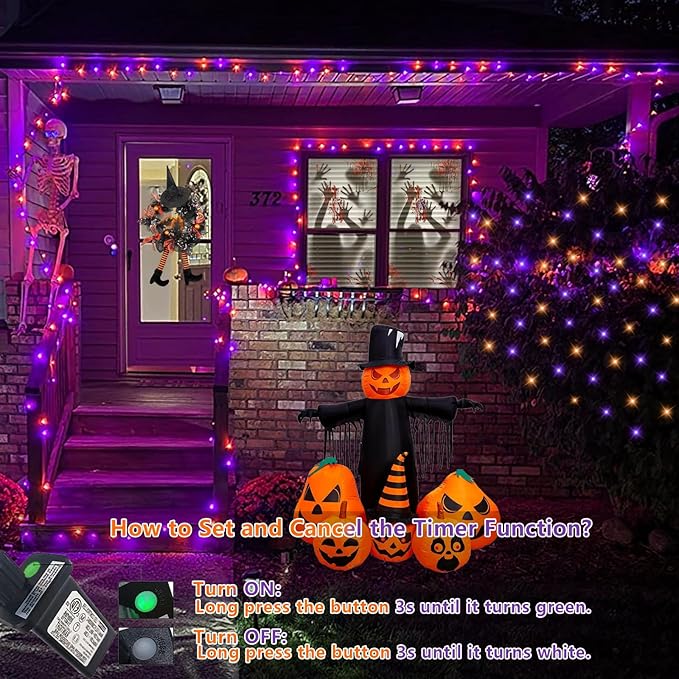 QITONG 165ft 500 LED Orange and Purple Halloween Lights Outdoor Waterproof String Lights for Outside with 8 Modes Green Wire Twinkle Lights Plug in Indoor