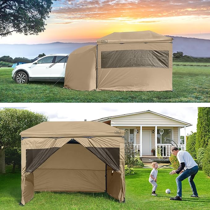 KAMPKEEPER 5pcs Sidewalls for 10X10 Commercial Instant Canopy Tent Converts Canopy into Tent for Camping with Removable SUV Tailgate - Khaki (Canopy Pole/Shelter NOT Included)