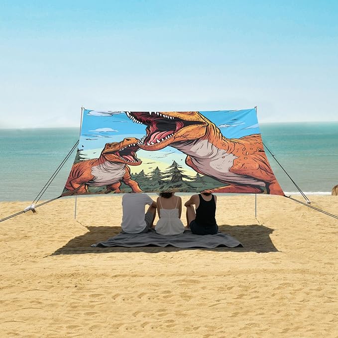 Camping Sun Shelters Two Roaring Dinosaurs Beach Canopy 126 * 110.2in
