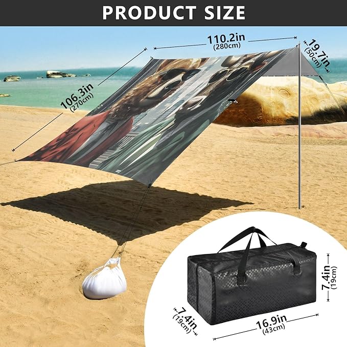 Camping Sun Shelters Bear and Bull in Suits Beach Canopy 126 * 110.2in