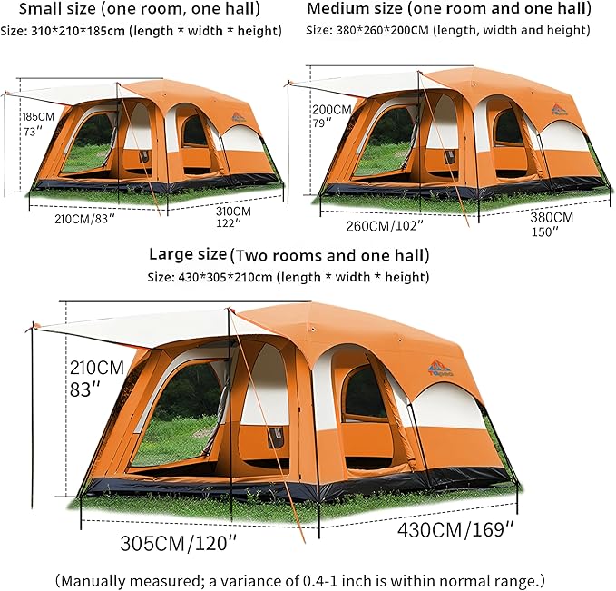 Large Family Standing Upright Camping Tent - 5-12 Persons Multi-Room Waterproof Tent with Screened Porch - Glamping Tent for Outdoor Camping &amp Family Vacation