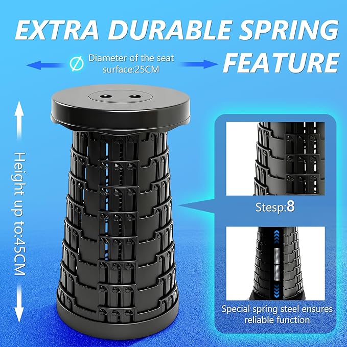 Upgraded Collapsible Stool with Table Top Portable Telescopic Seat Folding Stool for Camping Gardening Fishing Hiking BBQ Tabletop Diameter 19.7 inches
