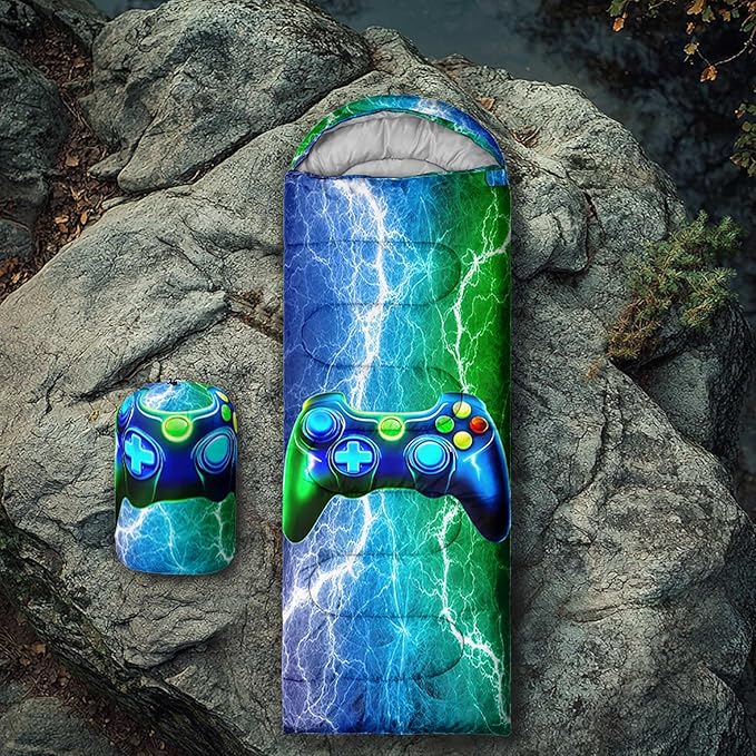 Axolotl Blue Gamepad Sleeping BagWaterproof Lightweight Gaming Sleeping Bag Game Console Camping Bag for Boys TeensWarm and Cool Weather Green Portable Sleeping Bag for Camping Outdoor Indoor