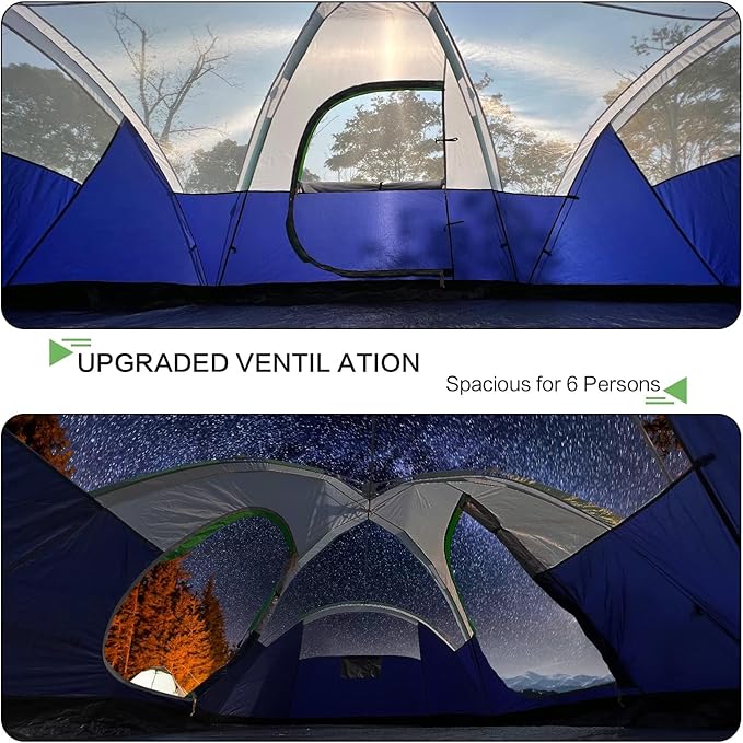 6 Person Family Camping TentWaterproof Windproof with Top RainflyEasy Set UpPop Up Tent for Outdoor Camping Hiking Travel