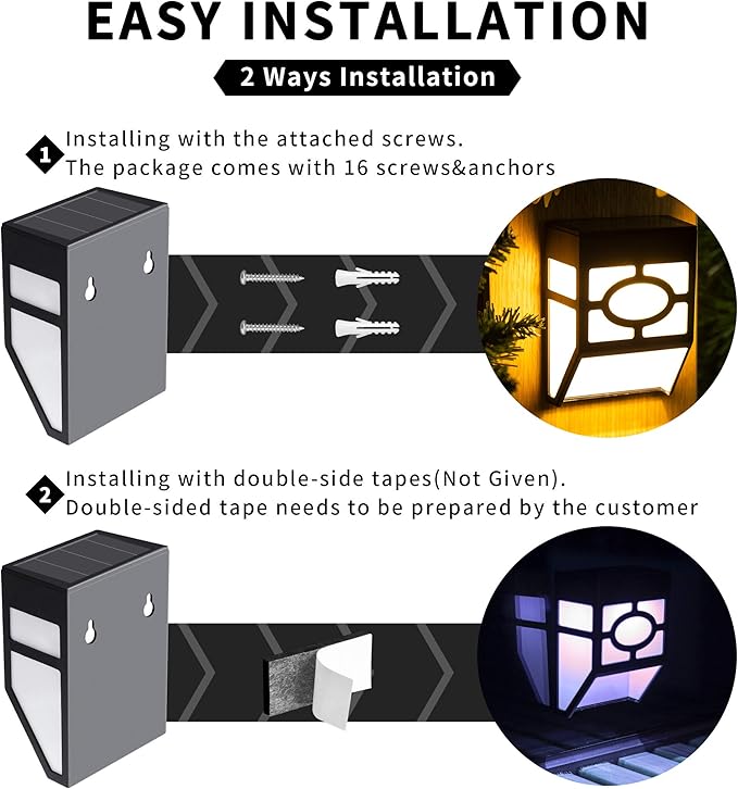 Solpex Solar Deck LightsSolar Fence Lights 2 Modes Christmas Decoration LightsUnique Pattern Waterproof Automatic Outside Deck Patio Stairs Yard Steps Path &amp Driveway (RGB &amp Black 8-