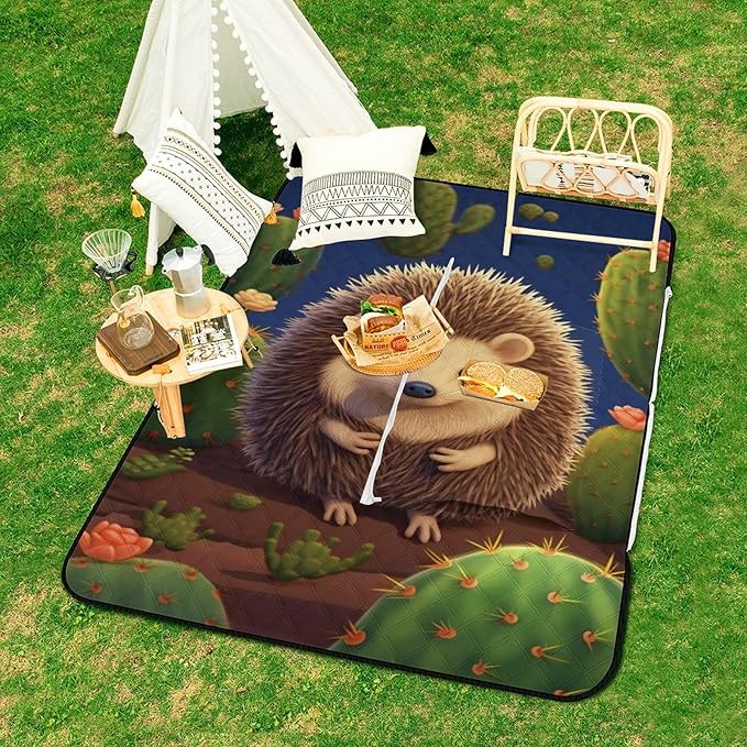 Zipper Hedgehog Cactus Style Picnic Mat Suitable for Travel Camping Park Or Home Use
