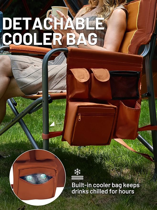 Timber Ridge XXL Upgraded Oversized Directors Chairs with Foldable Side Table Detachable Side Pocket Heavy Duty Folding Camping Chair up to 600 Lbs Weight Capacity (Orange) Ideal Gift