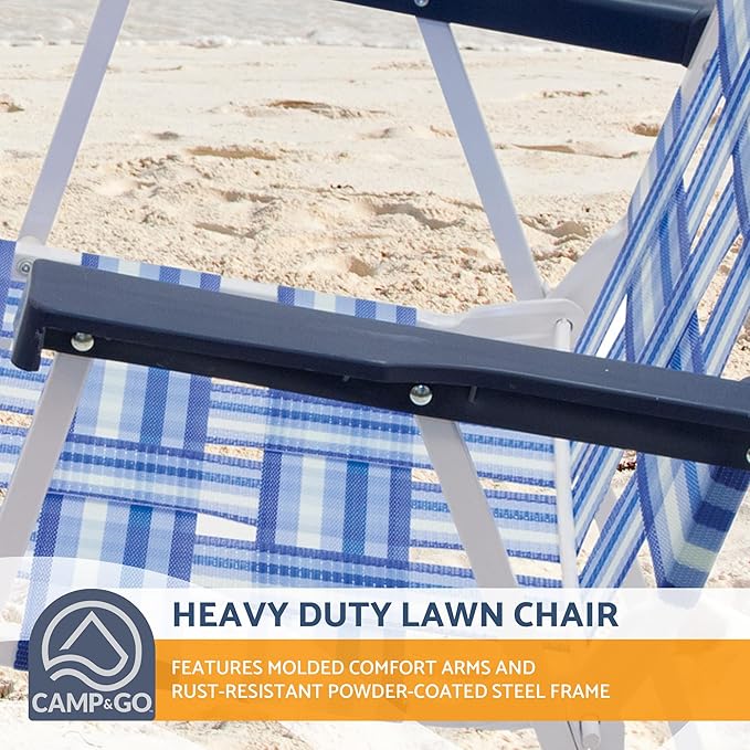 CAMP &amp GO 16 Extended Height Folding Web Lawn Chair Blue/White
