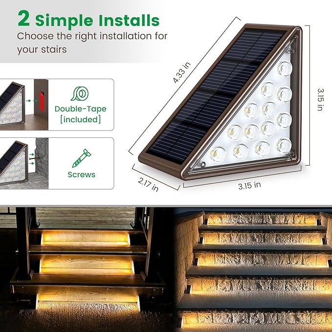 Solar Step Lights - 8 Pack Waterproof IP67 Outdoor Deck &amp Staircase Lights (Warm Brown)