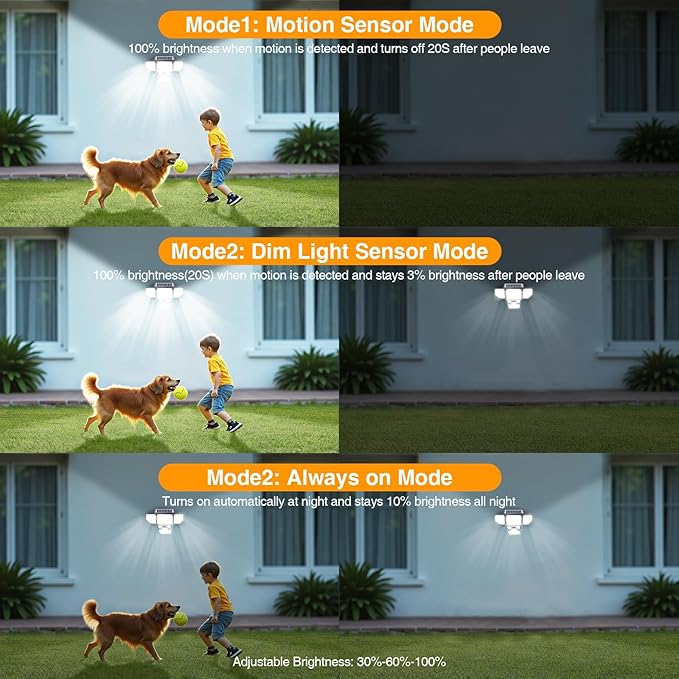 Onforu 3000LM Solar Lights Outdoor 4 Heads Solar Security Lights with Remote Control 180 LEDs IP65 Waterproof Motion Sensor Lights 3 Modes Flood Lights for Wall Porch Yard Outside 3 Pack
