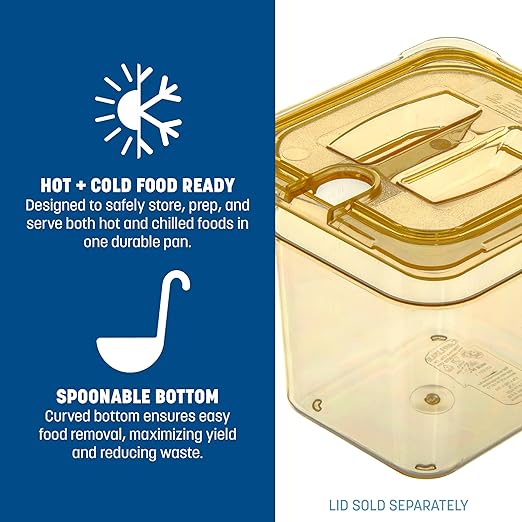 Carlisle FoodService Products StorPlus High-Heat 1/6-Size Food Pan 6 Deep Food Storage Container with 2.5 Quart Capacity High Heat Plastic 1/6 Size Amber (Pack of 6)