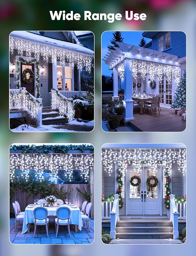 Brightown Icicle Christmas Lights Outdoor 33FT 1020 LED Cluster Icicle Lights with 51 Drops12 Mode Connectable Firecracker Light with Timer Waterproof Christmas Light Outdoor for House White