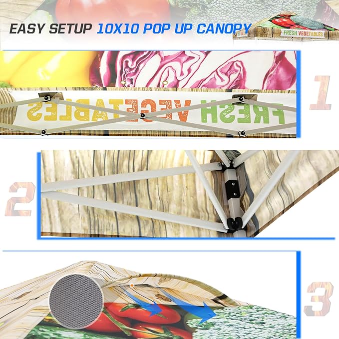 EAGLE PEAK Pop Up Canopy Tent with Wheeled Carry Bag 8 Stakes 4 Ropes 4 Weight Bags Easy Set Up Tent Canopy 10x10 ft 100sqft of Shade Vegetable Stand